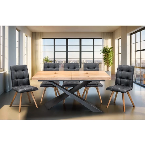 Stół Loft Top 160/90 + 2 x 40 cm + 6 Krzeseł KW110