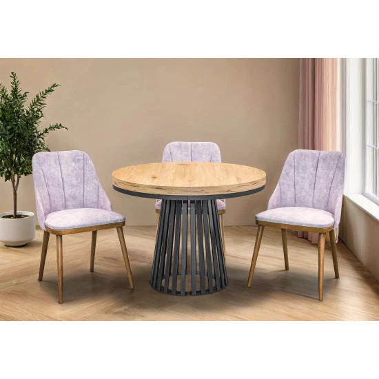 Stół Lam Loft Fi 100 + 2 x 50 cm + 4 krzesła Tokyo