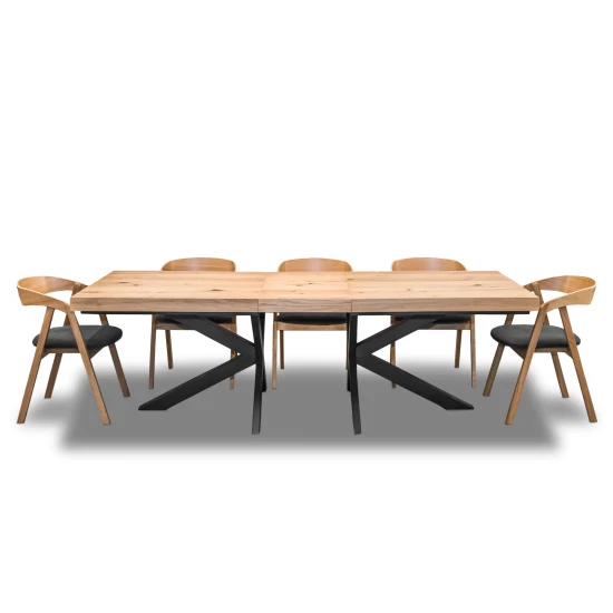 Stół Loft Top P1 200/100 + 2 x 50 cm + 6 krzeseł dębowych X1