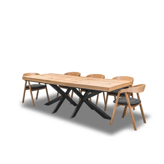 Stół Loft Top P1 200/100 + 2 x 50 cm + 6 krzeseł dębowych X1