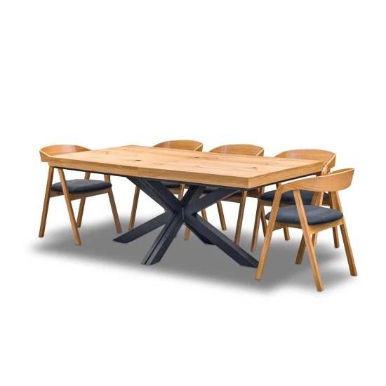 Stół Loft P2 400 cm rozkładany 100×200 + 4×50 cm + 6 Krzeseł dębowych X1