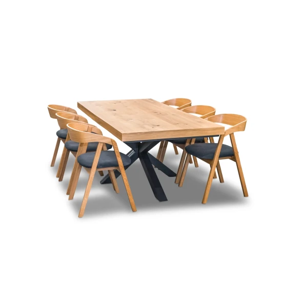 Stół Loft P2 400 cm rozkładany 100×200 + 4×50 cm + 6 Krzeseł dębowych X1