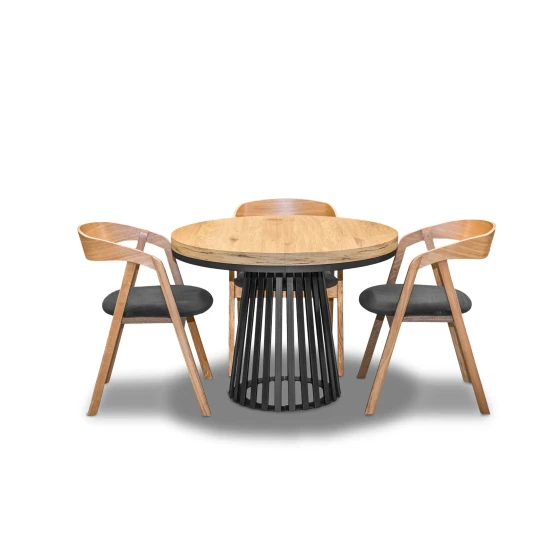 Stół Lam Loft Fi 100 + 2 x 50 cm + 4 krzesła dębowe X1
