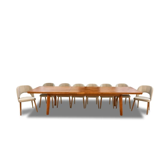 Stół rozkładany, stół lite drewno 250/100 + 3×50 cm LUIS w stylu LOFT + 10 krzeseł KW112