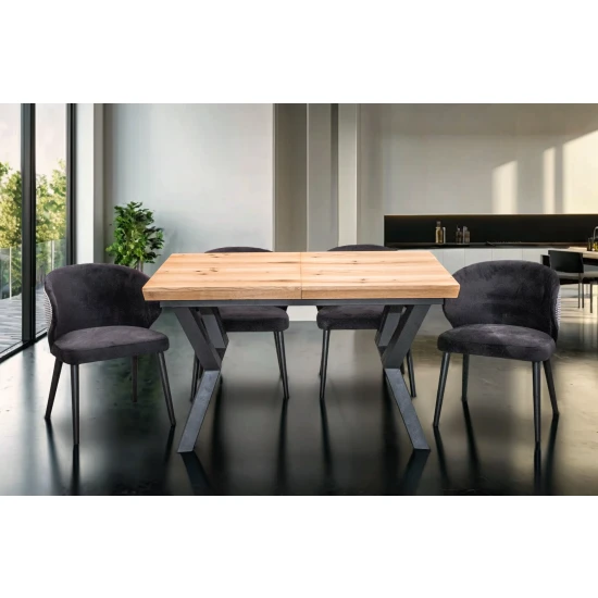 Stół Loft P1 Rozkładany 100/150 + 4×50 cm + 6 Krzeseł Pepitka Duo