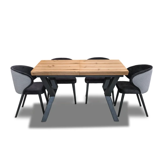 Stół Loft P1 Rozkładany 100/150 + 4×50 cm + 6 Krzeseł Pepitka Duo