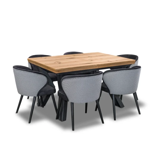 Stół Loft P1 Rozkładany 100/150 + 4×50 cm + 6 Krzeseł Pepitka Duo