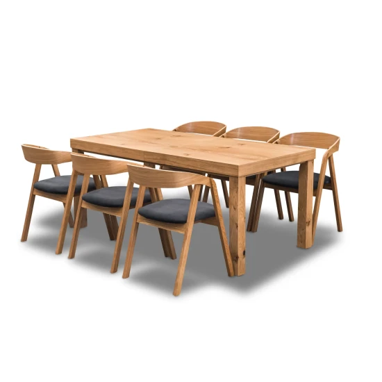Stół Wasyl Loft 200/100 + 2 x 50 cm + 6 Krzeseł dębowych X1