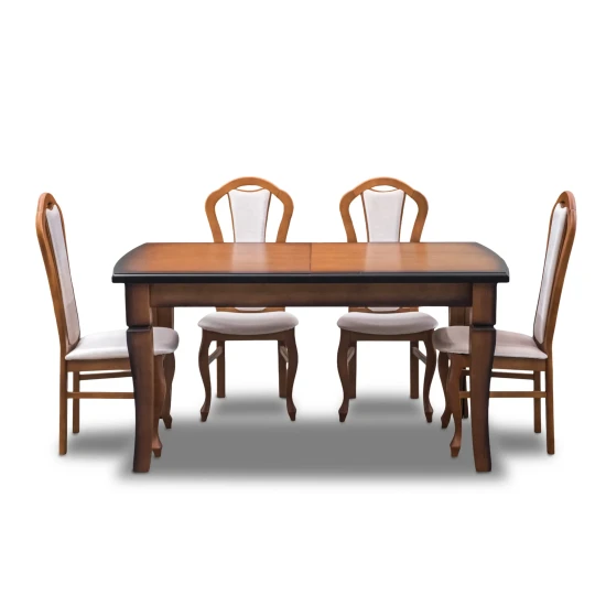 Stół Eryk frezowany 160/90 cm + 4×50 cm + 6 Krzeseł drewnianych KW15