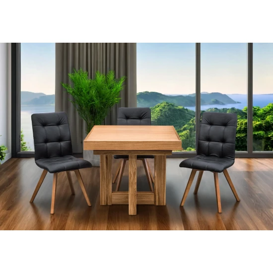 Stół Dębowy VELAR 90×100 cm + 2×50 cm + 6 krzeseł KW110