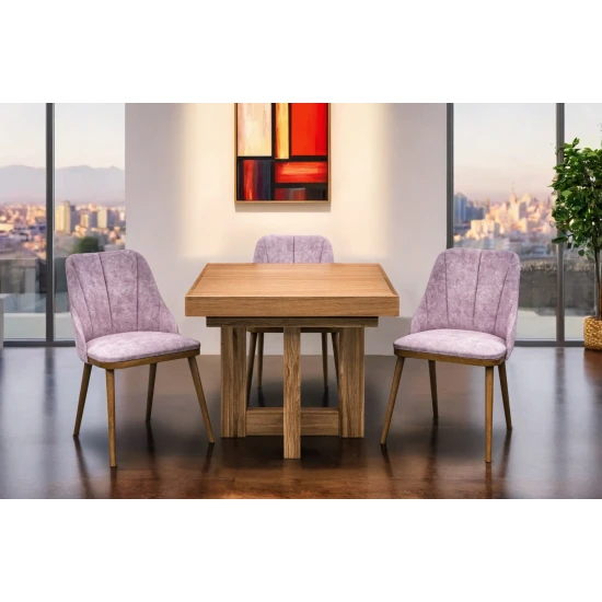 Stół Dębowy VELAR 90×100 cm + 2×50 cm + 6 krzeseł Tokyo