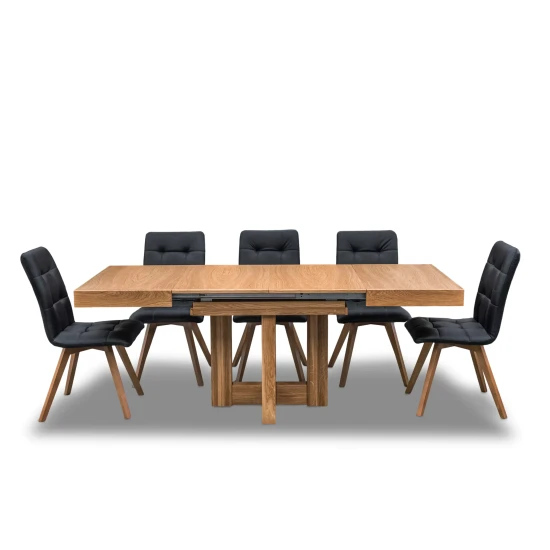 Stół Dębowy VELAR 90×100 cm + 2×50 cm + 6 krzeseł KW110