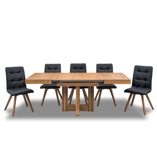 Stół Dębowy VELAR 90×100 cm + 2×50 cm + 6 krzeseł KW110