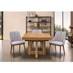 Stół Dębowy VELAR 90×100 cm + 2×50 cm + 4 krzeseł Tokyo Premium