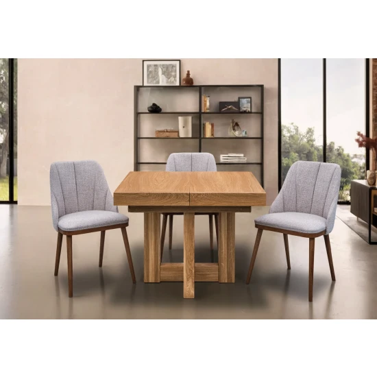 Stół Dębowy VELAR 90×100 cm + 2×50 cm + 4 krzeseł Tokyo Premium