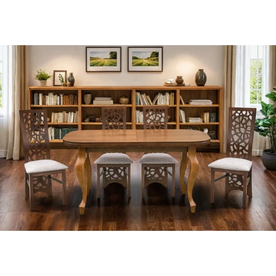 Stół rozkładany Ludwik 160/90 + 2 wkładki 40 cm + 6 krzeseł KW76 drzewko