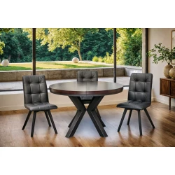 Stół okrągły rozkładany fi 120+ 2 x 40 cm + 4x KW110 Skóra naturalna