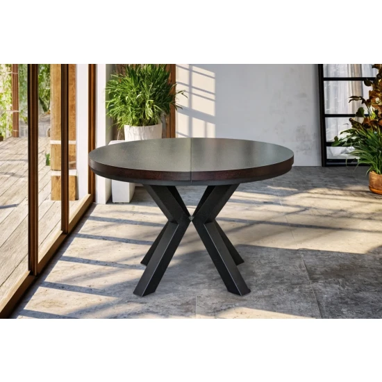 Stół okrągły rozkładany fi 120+ 2 x 40 cm LOFT z designerskimi nogami