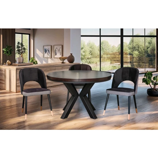 Stół okrągły rozkładany fi 120+ 2 x 40 cm + 4x KW112