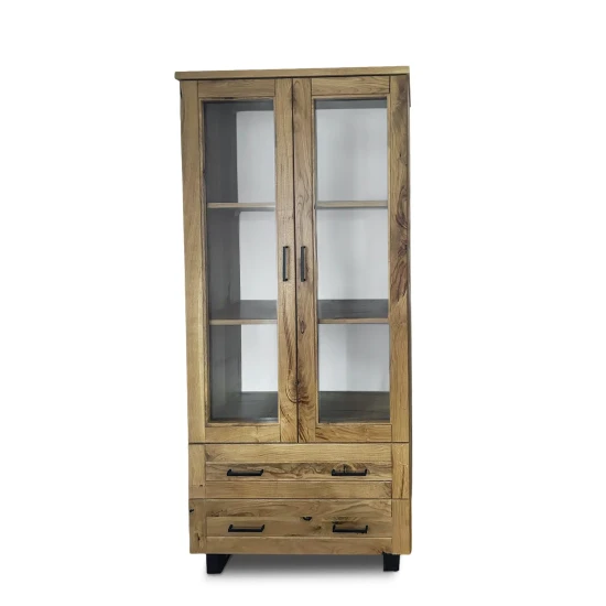 Witryna Karmel 90 cm lite drewno + elementy fornirowane