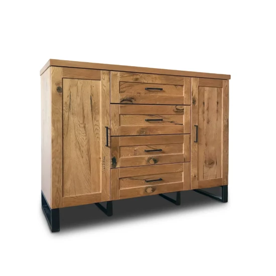 Komoda Karmel 4s4d 140 cm lite drewno + elementy fornirowane