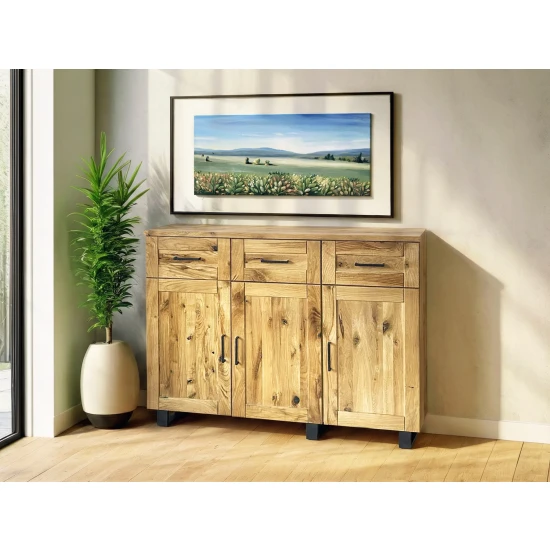 Komoda Karmel 3d3s 140 cm lite drewno + elementy fornirowane