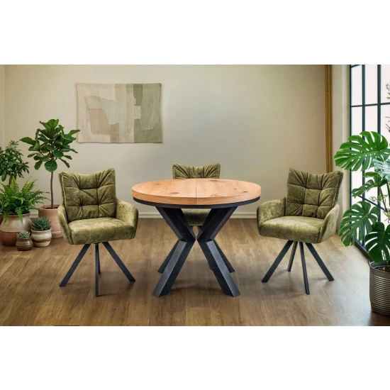 Stół okrągły rozkładany fi 100 + 2 x 50 cm LOFT + 4 Krzesła Ivona