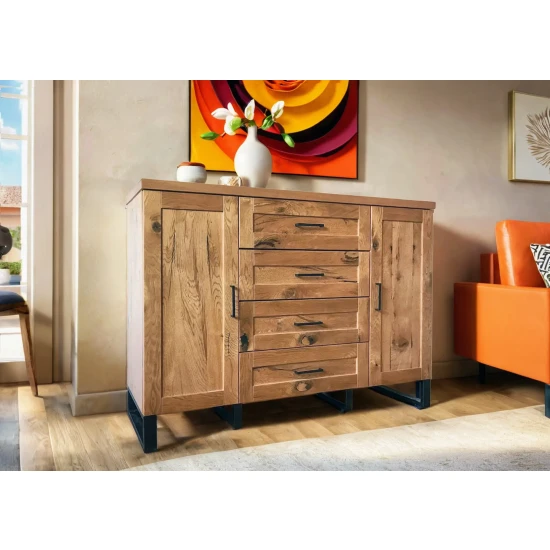 Komoda Karmel 4s4d 140 cm lite drewno + elementy fornirowane