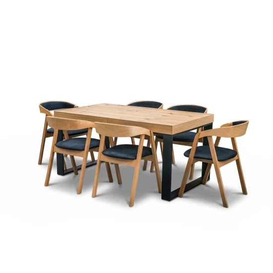 Stół rozkładany 160/90 + 40 cm SJ51 loft + 6 krzeseł X1