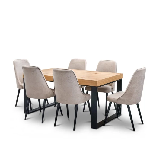 Stół rozkładany 160/90 + 40 cm SJ51 loft + 6 Krzeseł OLO