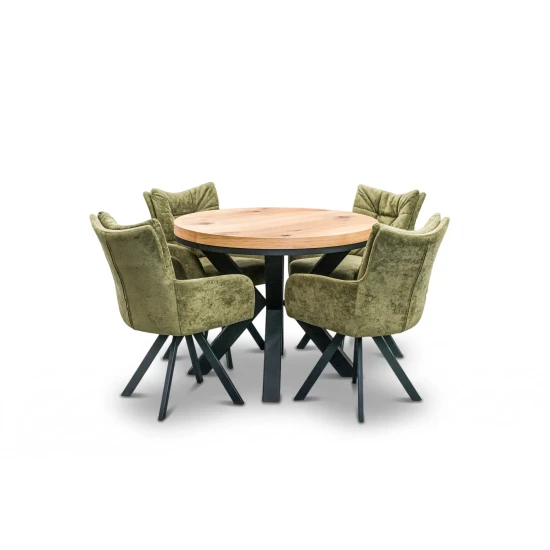 Stół okrągły rozkładany fi 100 + 2 x 50 cm LOFT + 4 Krzesła Ivona
