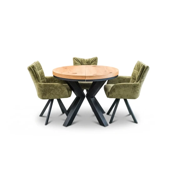Stół okrągły rozkładany fi 100 + 2 x 50 cm LOFT + 4 Krzesła Ivona